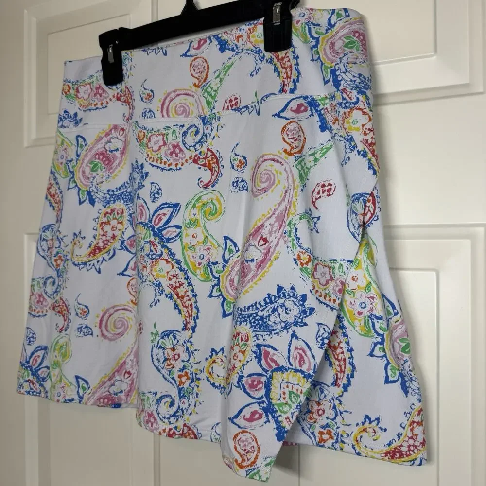 IBKUL Sharon Faux Wrap Skort White Multi Size Small Golf Tennis Skirt Women - Picture 2 of 5